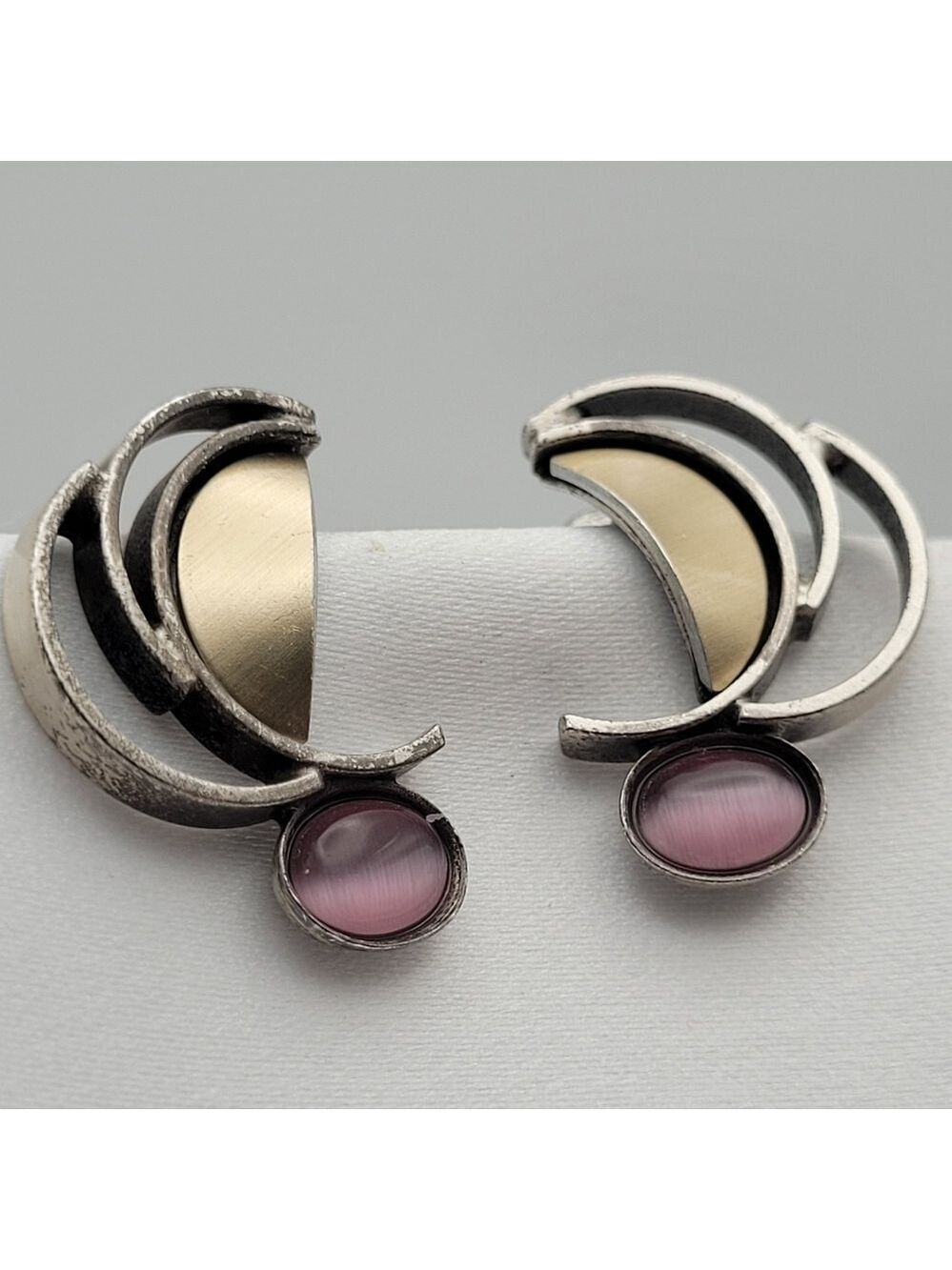 Vintage Half Moon Drop Modernist Gray & Purple Earrings Christophe Poly